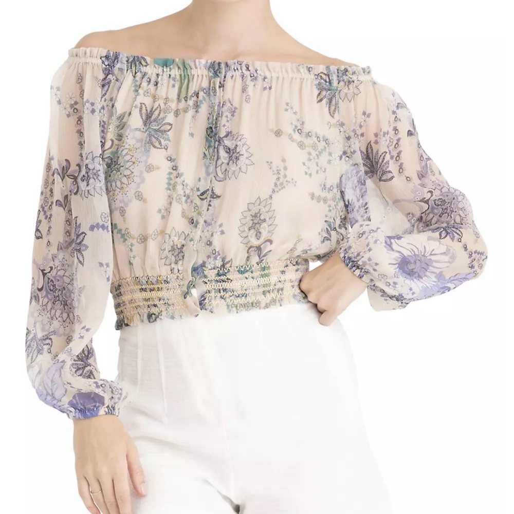 Secret Mission Cassandra Off The Shoulder Floral chiffon long sleeve top size M - Picture 1 of 4